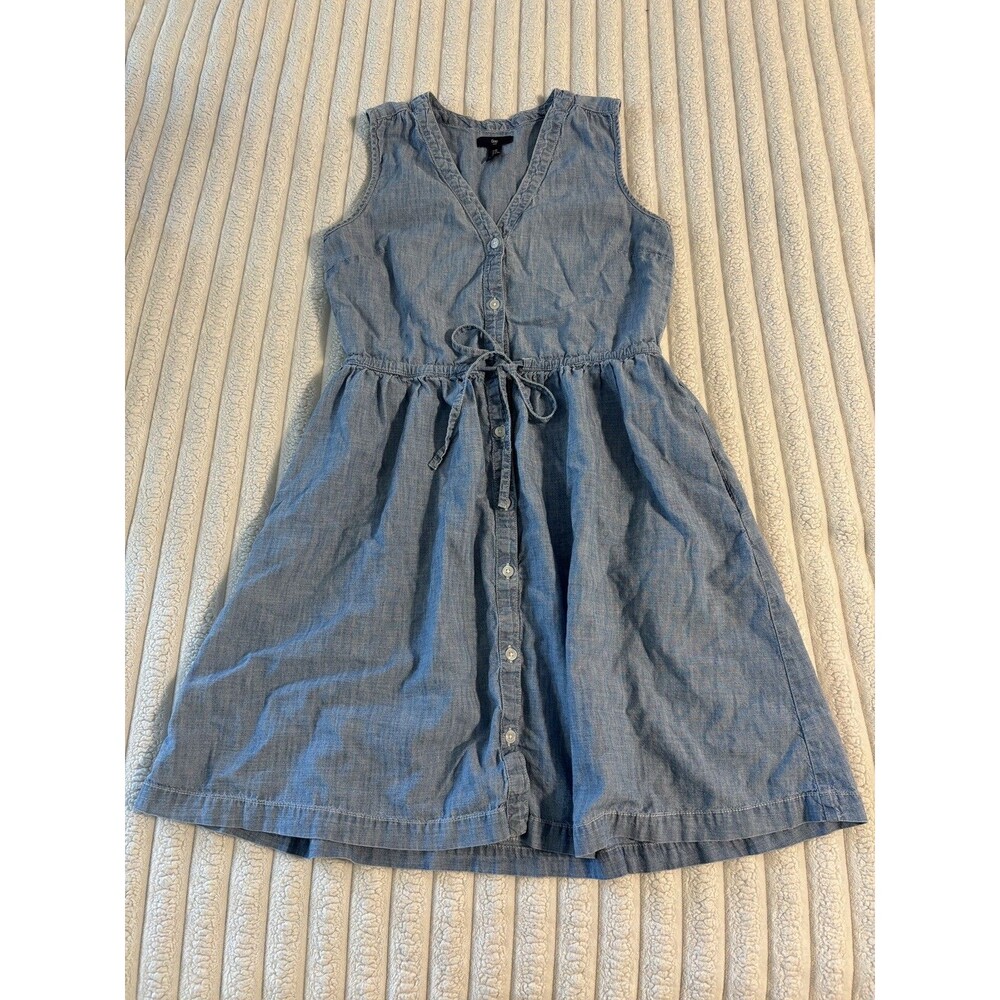 Gap Denim Sleeveless Tie-Waist button up dress Women XS light blue boho western